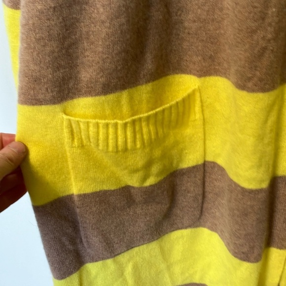 Isaac Mizrahi 100% Cashmere Yellow and Tan Striped Maxi Long Cardigan - Picture 4 of 6